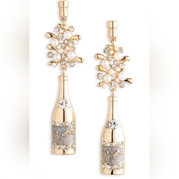 Gold and Silver Champagne Bottle Earrings - Picture 1 of 7